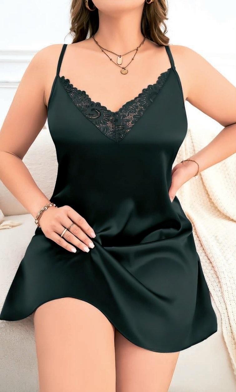 Göğüs Sırt Dantelli Saten Kısa Kadın Gecelik NightLight 3783