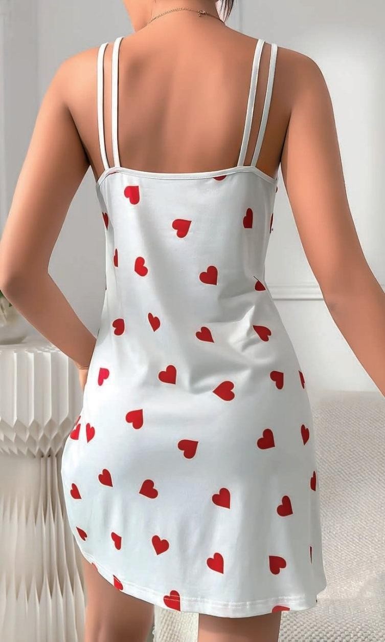 Çift Askılı Kalp Desenli Kısa Kadın Gecelik NightLight 3790