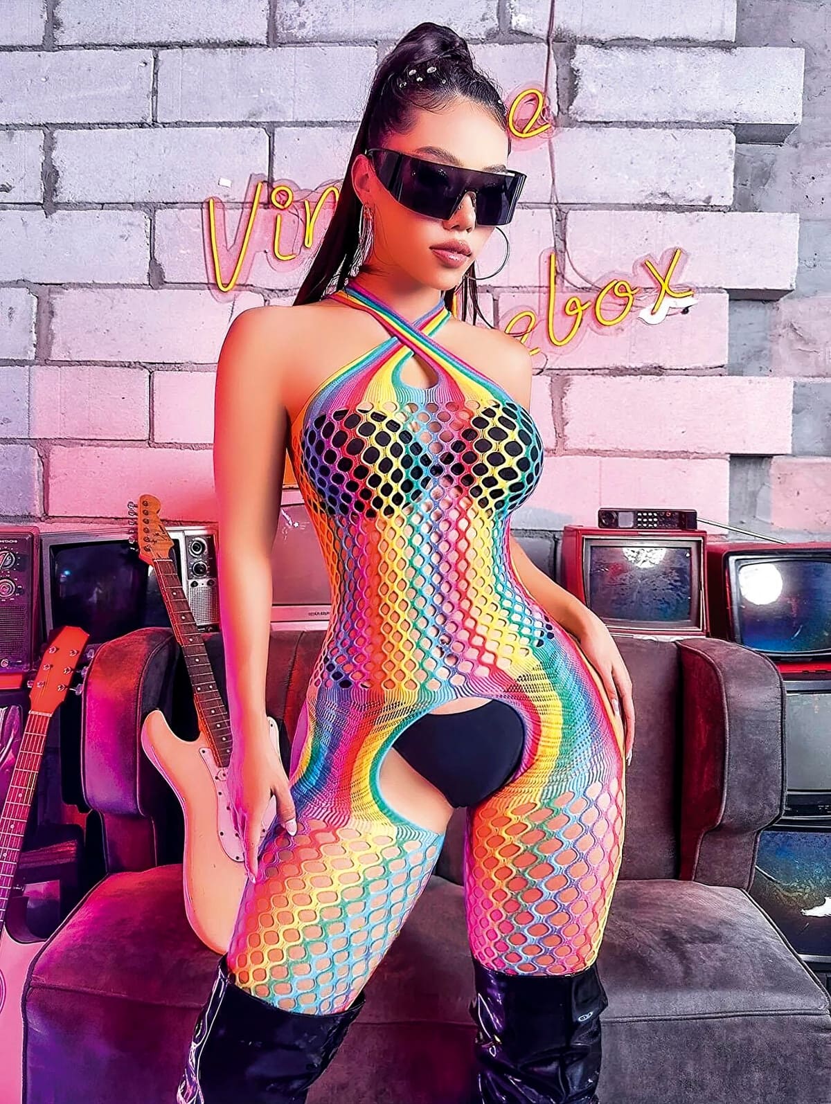 Gökkuşağı Renkli Fantazi Vücut Çorabı Nightlight 5001