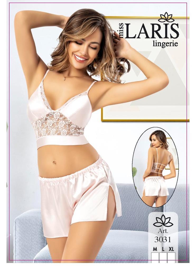 Miss Laris 3031 Bayan Saten Şortlu Takım Pudra Renk