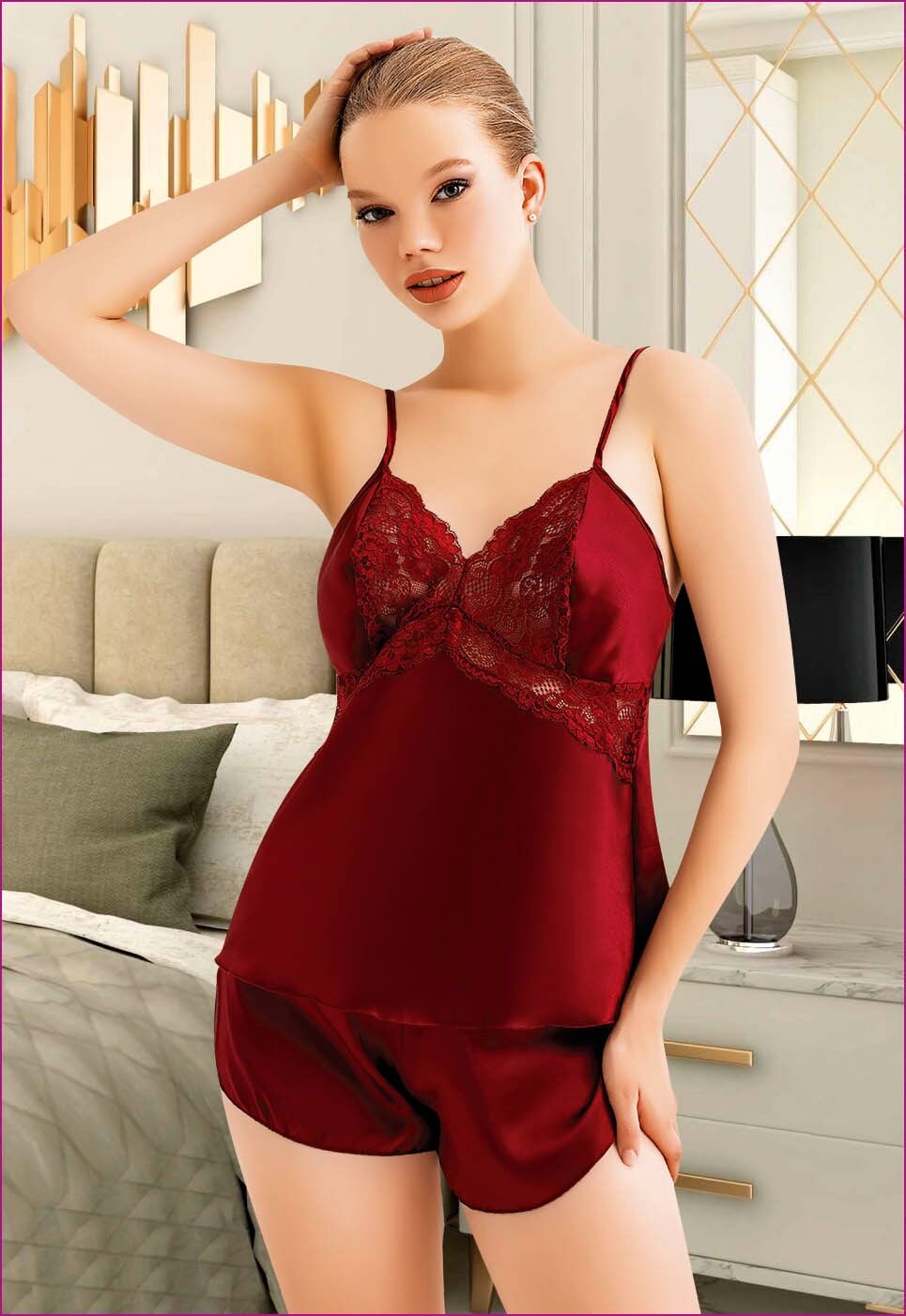 Miss Laris 3096 Bayan Saten Şortlu Takım